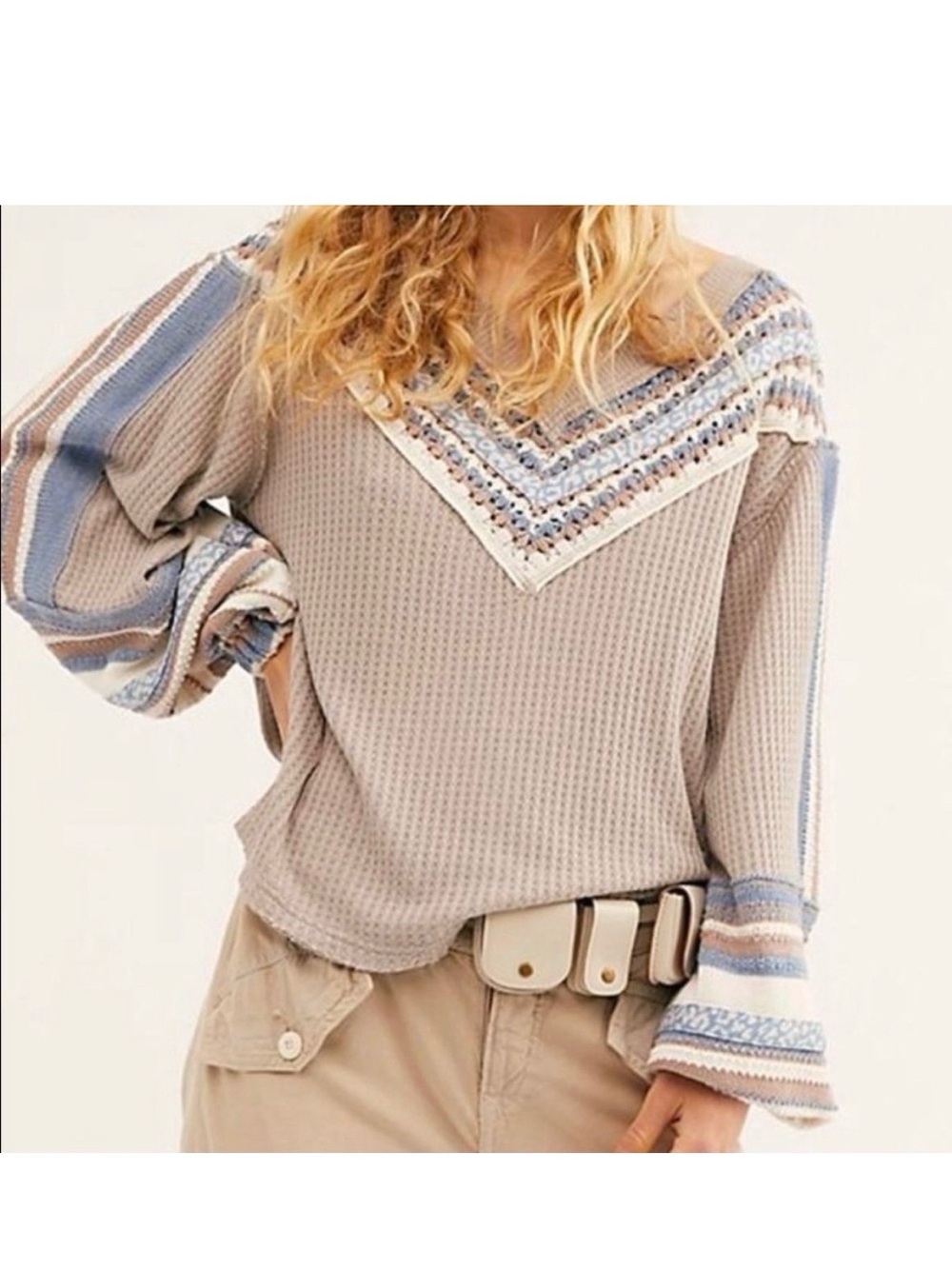 Free People Copenhagen Thermal long sleeve top in a soft beige (XS)